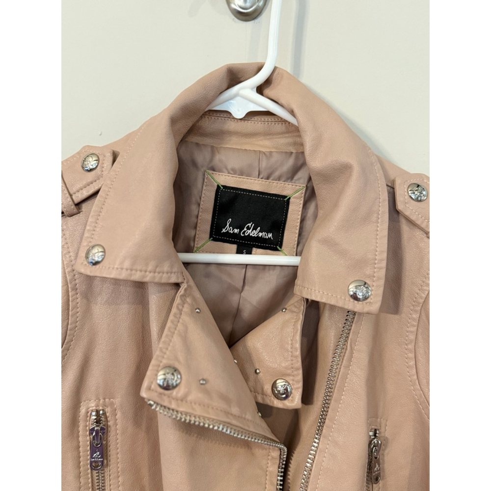 Sam Edelman Blush Faux Leather Moto Jacket Women’s Small Pink Zip Biker - Picture 7 of 8